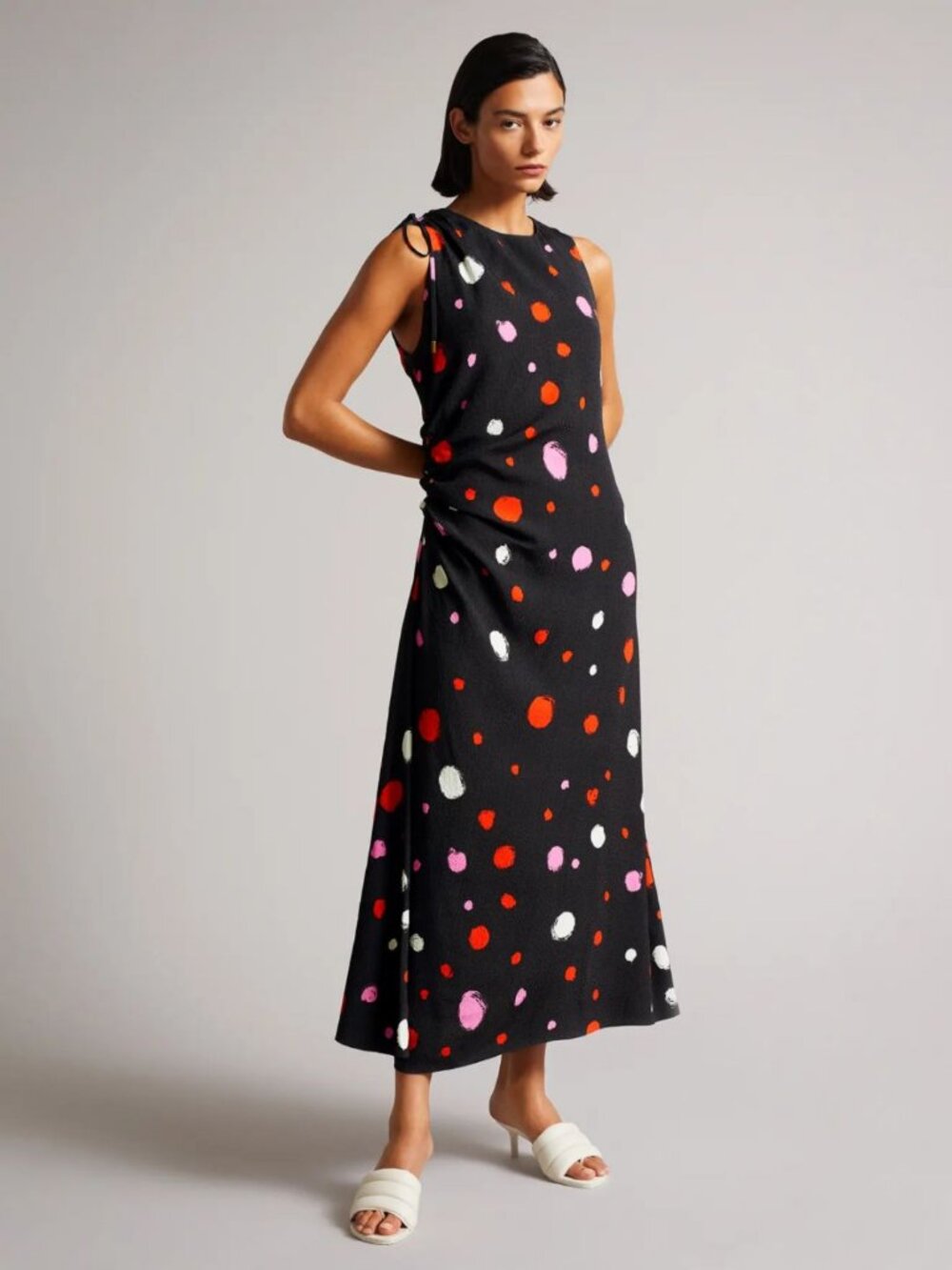 Ted Baker Lizzzee Ruched Side Detail Midi Dress Black Size TED 4/ US 10